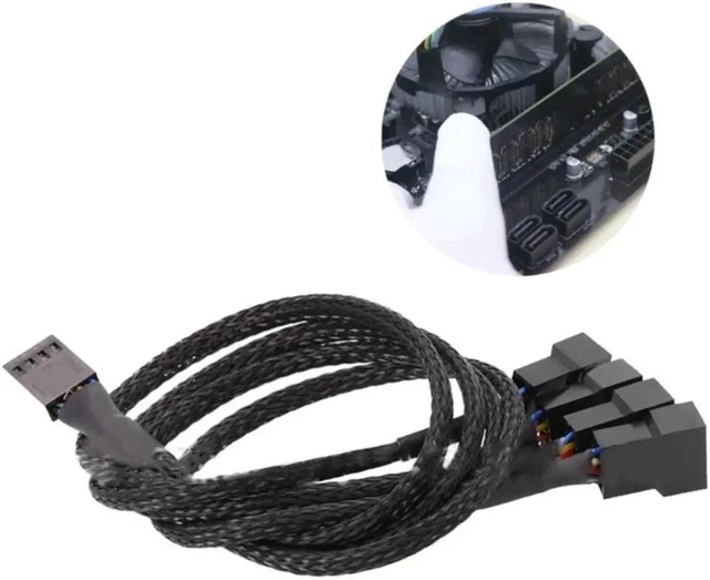 Alt view image 4 of 4 - Computer Motherboard Fan 4pin 1 to 4 Splitter Cable PWM 4Pin Extension Cable 30cm Fan Cable Sleeved