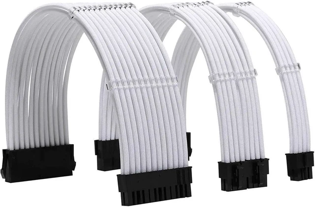 Main image of White Sleeve Extension Power Supply Cable Kit 18AWG, ATX 24P + EPS 8P + PCI-E 8P with Cable Combs for PSU Motherboard GPU