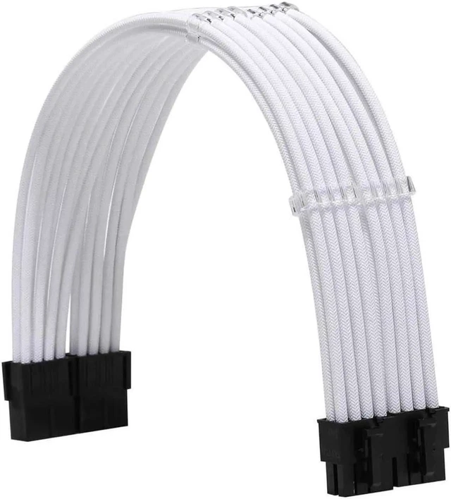 Alt view image 4 of 6 - White Sleeve Extension Power Supply Cable Kit 18AWG, ATX 24P + EPS 8P + PCI-E 8P with Cable Combs for PSU Motherboard GPU