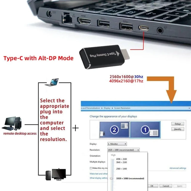 Alt view image 14 of 14 - Display Adapter USB-C Type-C DDC EDID Dummy Plug Headless Ghost Display Emulator 1920x1080p@60Hz