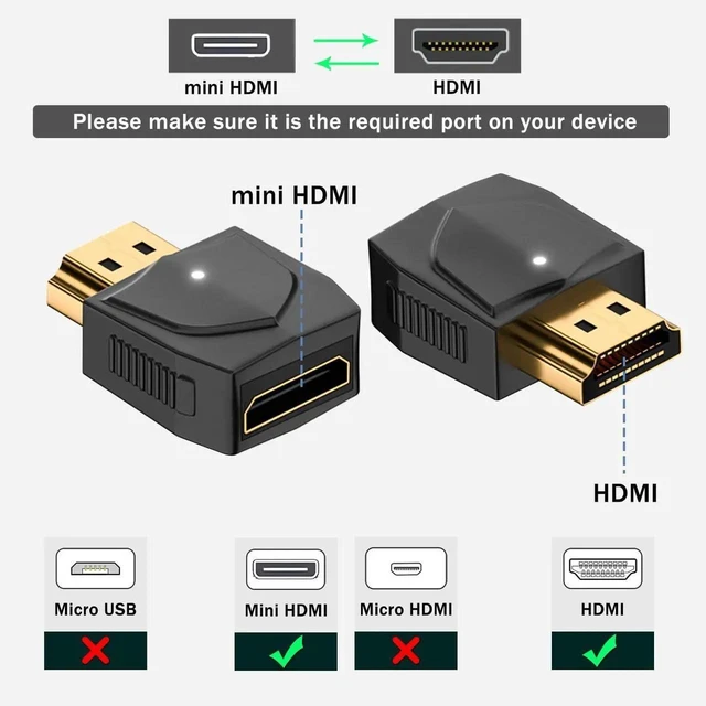 Alt view image 2 of 6 - 2Pcs HDMI to Mini HDMI 2.1 Adapter Converter, Gold Plated Male to Female Connector with LED Light, Support 3D 8K@60Hz 4K@120Hz for Laptop HDTV Monitor Projector Digital Camera