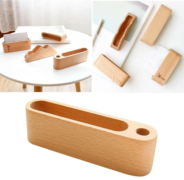 Alt view image 4 of 6 - 1Pcs Premium Solid Wood Desktop Holder Stand Organizer for Wedding Table Number Business Card Id Menu Photo Display with Pen