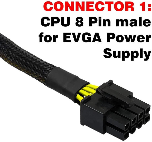 Alt view image 2 of 4 - 32 Inch CPU 8 Pin Male to 4+4 Pin Male EPS12V Power Cable, CPU Motherboard Power Cord Compatible with EVGA Modular PSU, Not PCIe GPU VGA Cable