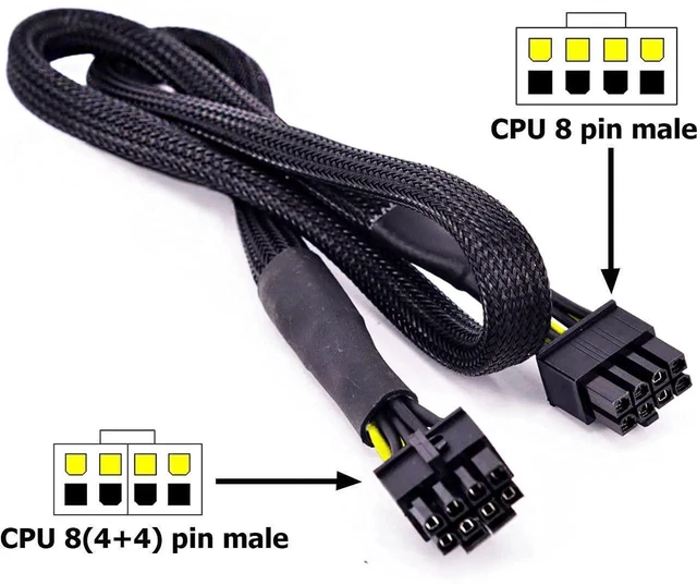 Alt view image 3 of 4 - 32 Inch CPU 8 Pin Male to 4+4 Pin Male EPS12V Power Cable, CPU Motherboard Power Cord Compatible with EVGA Modular PSU, Not PCIe GPU VGA Cable