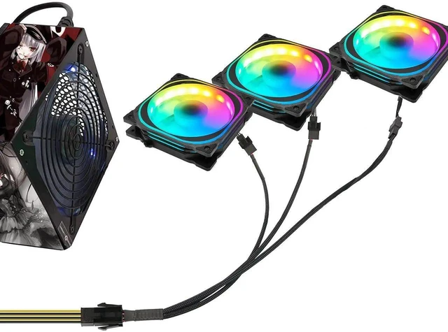 Alt view image 3 of 7 - 6 Pin PCI-E to 3 Port 3/4Pin Fan Splitter Cable, Black Sleeved PCIe 6Pin Male to 3×3Pin 4Pin PC Case Cooling Fan Y Adapter Power Converter Cable