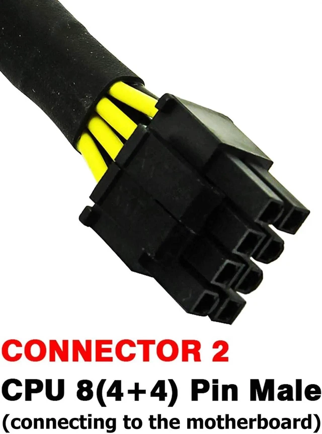 Alt view image 4 of 4 - 32 Inch CPU 8 Pin Male to 4+4 Pin Male EPS12V Power Cable, CPU Motherboard Power Cord Compatible with EVGA Modular PSU, Not PCIe GPU VGA Cable