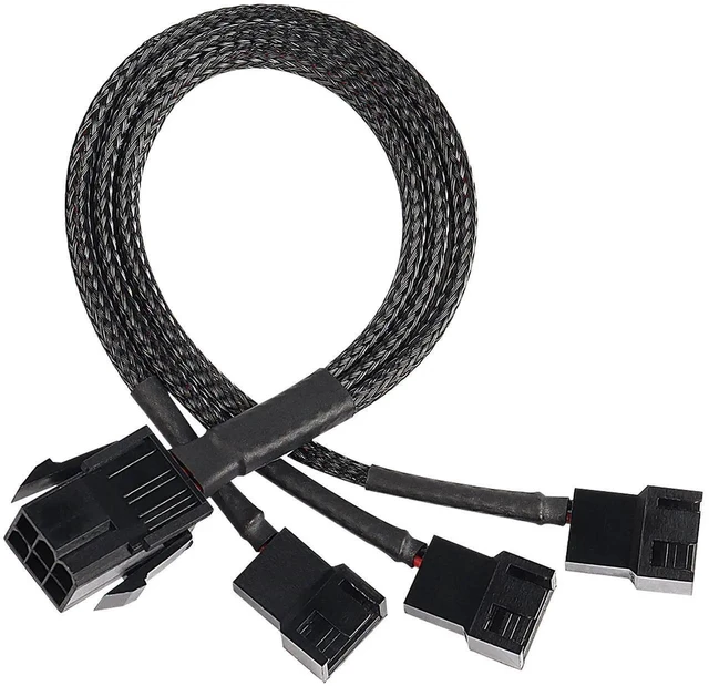 Main image of 6 Pin PCI-E to 3 Port 3/4Pin Fan Splitter Cable, Black Sleeved PCIe 6Pin Male to 3×3Pin 4Pin PC Case Cooling Fan Y Adapter Power Converter Cable