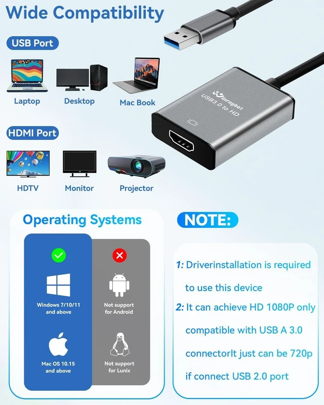 Alt view image 13 of 14 - USB to HDMI Adapter for Laptop,USB hub,USB A 3.0 to HDMI Display Expander (USB 3.0-Silver)