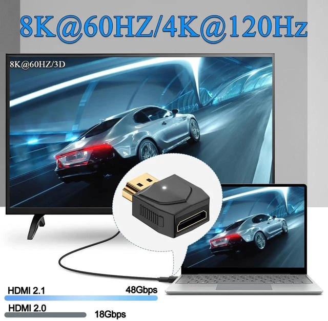 Alt view image 6 of 6 - 2Pcs HDMI to Mini HDMI 2.1 Adapter Converter, Gold Plated Male to Female Connector with LED Light, Support 3D 8K@60Hz 4K@120Hz for Laptop HDTV Monitor Projector Digital Camera