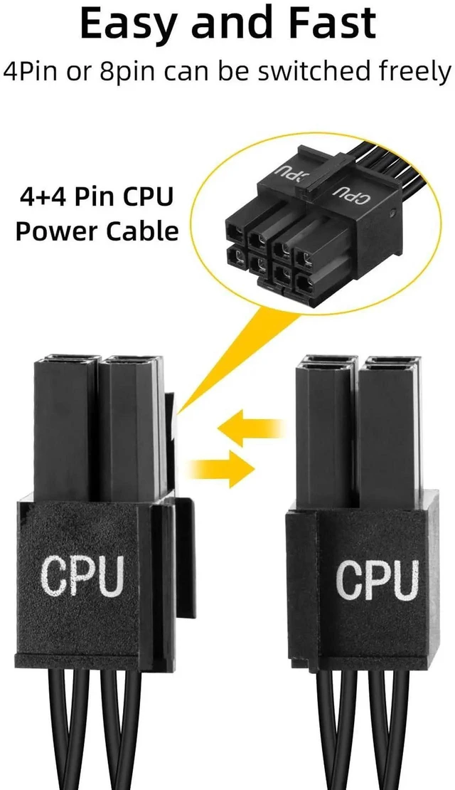 Alt view image 4 of 7 - 60CM+20CM 18AWG Black CPU 8Pin to 4+4Pin Power Cable, Male to Male Modular CPU Power Cord Compatible with Corsair Power Supply
