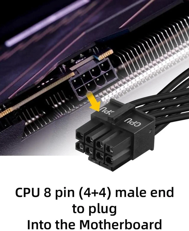 Alt view image 5 of 7 - 60CM+20CM 18AWG Black CPU 8Pin to 4+4Pin Power Cable, Male to Male Modular CPU Power Cord Compatible with Corsair Power Supply