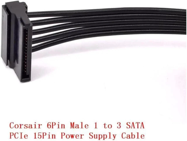 Alt view image 3 of 4 - PCIe 6Pin Male to 3 SATA 15Pin Power Cable, 1 to 3 SATA Splitter Braided Modular PSU Cable Compatible with Corsair CS CX HX RM Series Power Supply