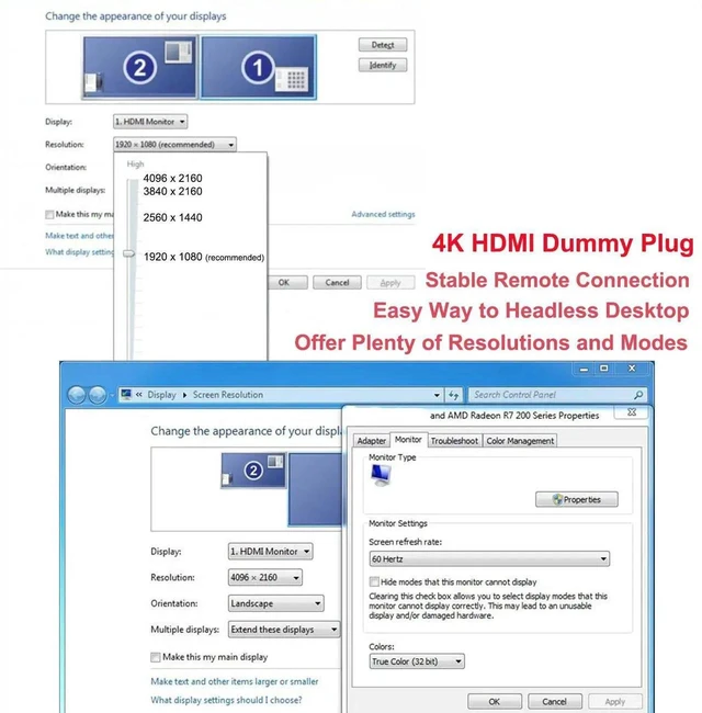 Alt view image 6 of 7 - 4K HDMI Dummy Plug Display Emulator Headless Ghost Adapter, 4Kx2K 2160P 1080P Support for Windows Mac OSX Linux (1 Pack)