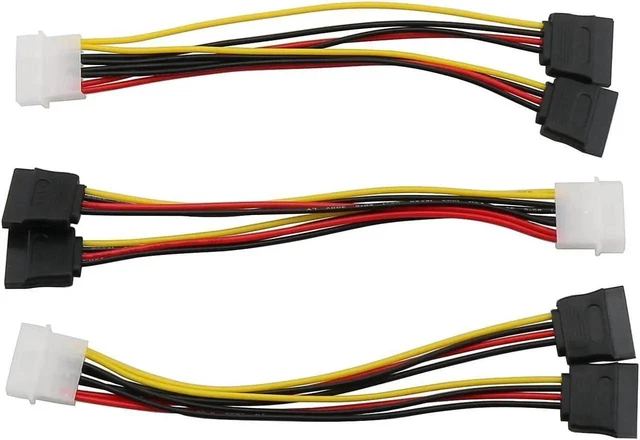 Alt view image 3 of 5 - 3-Pack 4 Pin Molex to Dual SATA Power Y-Cable Adapter - 6 Inches