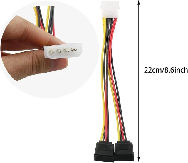 Alt view image 2 of 5 - 3-Pack 4 Pin Molex to Dual SATA Power Y-Cable Adapter - 6 Inches