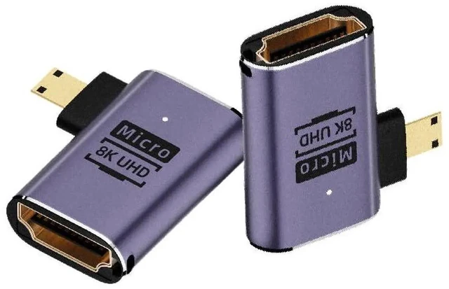 Main image of 8K@60Hz Micro HDMI 2.1 to HDMI 2.1 Adapter 2 Pack, 48Gbps Bidirectional Left Angle Male to Female Extender Coupler for PS5/4 Xbox Switch HDTV, 4K@120Hz Dynamic HDR 3D Support