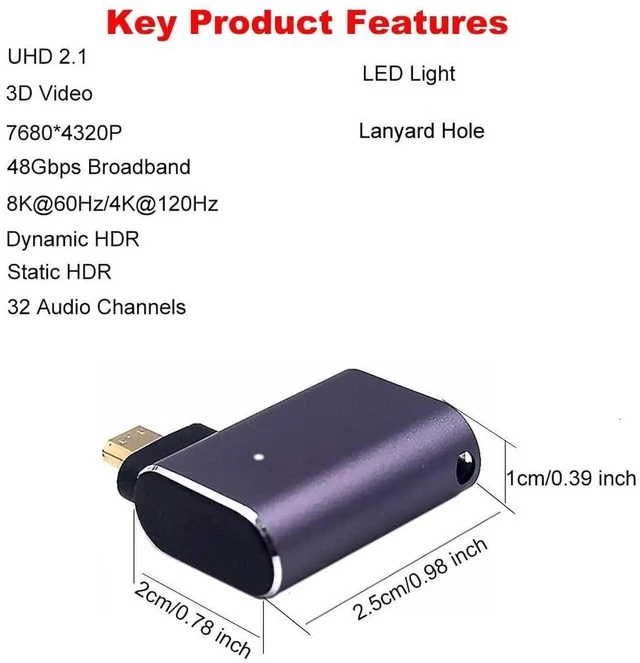 Alt view image 3 of 3 - 8K@60Hz Micro HDMI 2.1 to HDMI 2.1 Adapter 2 Pack, 48Gbps Bidirectional Left Angle Male to Female Extender Coupler for PS5/4 Xbox Switch HDTV, 4K@120Hz Dynamic HDR 3D Support