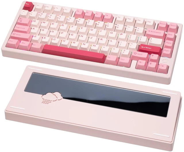 Alt view image 7 of 12 - WOBKEY Rainy 75 CNC Aluminum HMX/JWK/Cocoa Switches Triple-Mode Connectivity Mechanical Keyboard with Superior Acoustics, RGB/PP/Mirrored Glass/3500mAh/Violet Switch (Standard - Pink)