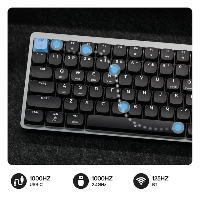 Alt view image 11 of 14 - Luma84 Low Profile Aluminum Mechanical Keyboard, QMK/VIA Programmable, Tri-Mode Wireless, Win/MAC/Linux Compatible, RGB Backlight (Black&Blue, Gateron Low-Profile Red Switch)