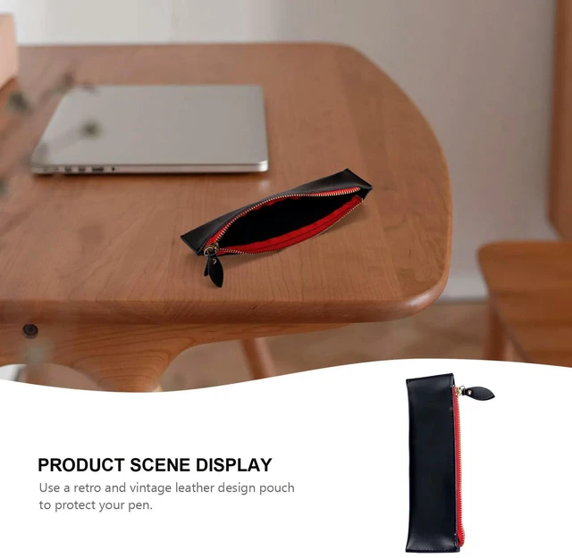 Alt view image 5 of 6 - 1Pcs Premium Full-Grain Multipurpose Pen Pouch with Zipper Retro Vintage Design for Pens Pencils Stationery Organizer