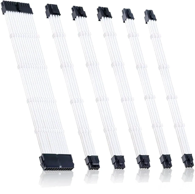 Main image of 6 Pack Braided ATX Sleeved Cable Extension Kit, PSU Power Supply Extension Cables 24Pin / 8Pin / 6Pin / 4+4Pin with 24PCS Cable Combs, Custom PC Modding Cable Set