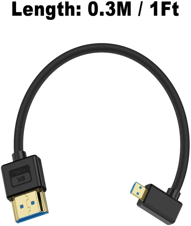 Alt view image 2 of 7 - 1ft Right Angle 90 Degree Micro HDMI to HDMI Cable, 48Gbps 8K@60Hz 4K@120Hz Ultra Thin Short Flexible Cord, Compatible with Camera Camcorder Tablet Monitor HDTV