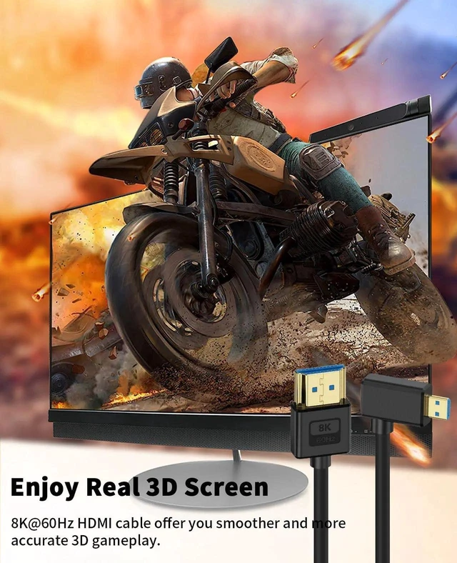 Alt view image 4 of 7 - 1ft Right Angle 90 Degree Micro HDMI to HDMI Cable, 48Gbps 8K@60Hz 4K@120Hz Ultra Thin Short Flexible Cord, Compatible with Camera Camcorder Tablet Monitor HDTV