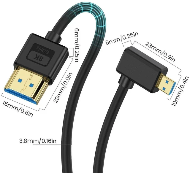 Alt view image 5 of 7 - 1ft Right Angle 90 Degree Micro HDMI to HDMI Cable, 48Gbps 8K@60Hz 4K@120Hz Ultra Thin Short Flexible Cord, Compatible with Camera Camcorder Tablet Monitor HDTV