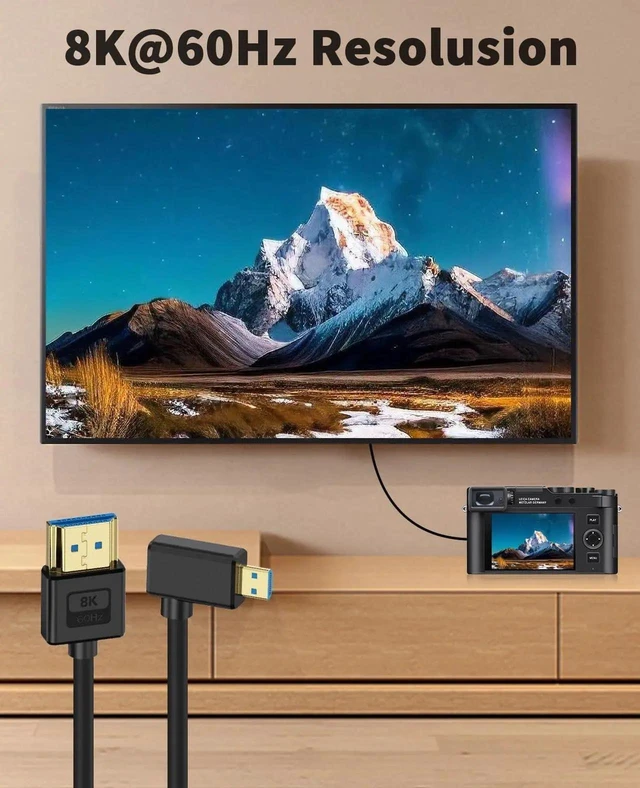 Alt view image 6 of 7 - 1ft Right Angle 90 Degree Micro HDMI to HDMI Cable, 48Gbps 8K@60Hz 4K@120Hz Ultra Thin Short Flexible Cord, Compatible with Camera Camcorder Tablet Monitor HDTV