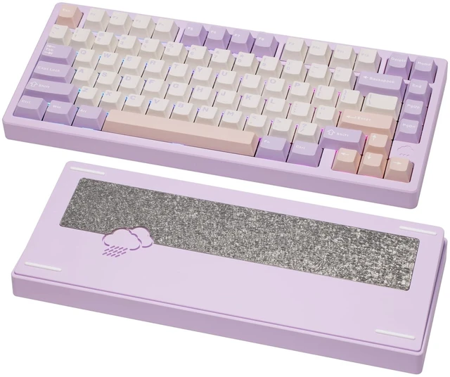Alt view image 7 of 12 - WOBKEY Rainy 75 CNC Aluminum HMX/JWK/Cocoa Switches Triple-Mode Connectivity Mechanical Keyboard with Superior Acoustics, RGB/FR4/Silver SUS304/7000mAh/Cocoa Switch (Pro - Purple)