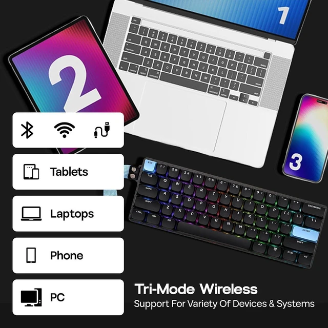 Alt view image 11 of 12 - Carbon60 QMK/VIA Wireless Mechanical Keyboard, 60% Compact Layout, Tri-Mode BT/2.4GHz/USB-C, Carbon Fiber Design, Hot Swappable (Gateron Low-Profile Red Switch)