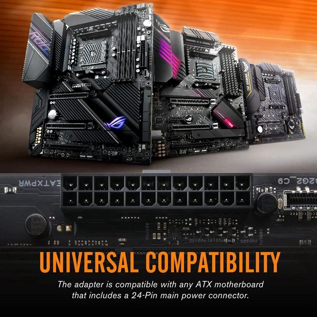 Alt view image 2 of 7 - 24 Pin ATX 90 Degree ARGB Power Connector, 5V 3Pin Rainbow Lighting Female to Male Adapter, Right Angle Motherboard Power Connector for PC Chassis Cable Management, 1 Pack