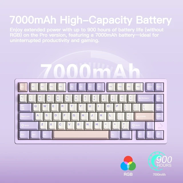Alt view image 9 of 12 - WOBKEY Rainy 75 CNC Aluminum HMX/JWK/Cocoa Switches Triple-Mode Connectivity Mechanical Keyboard with Superior Acoustics, RGB/FR4/Silver SUS304/7000mAh/Cocoa Switch (Pro - Purple)