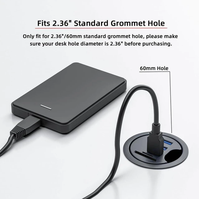 Alt view image 12 of 14 - CY USB 3.0 Hub SD TF USB-C 2 Port USB 60mm Desk Grommet Splitter Dock Station Micro-SD Card Reader for Desktop PC