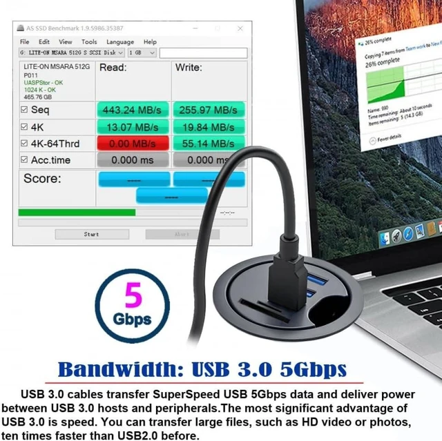 Alt view image 9 of 14 - CY USB 3.0 Hub SD TF USB-C 2 Port USB 60mm Desk Grommet Splitter Dock Station Micro-SD Card Reader for Desktop PC