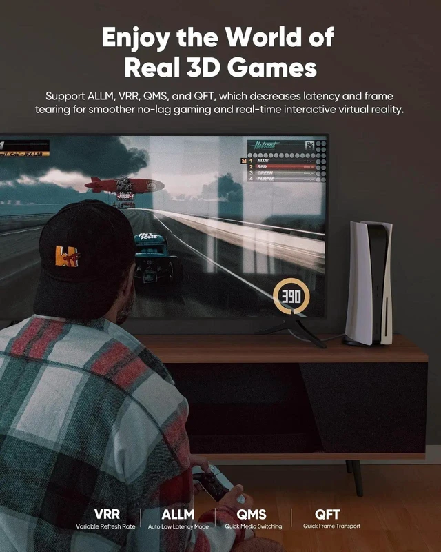 Alt view image 4 of 7 - 10FT/3M 8K@60Hz HDMI 2.1 Cable, 48Gbps High Speed Nylon Braided HDMI Cord, 4K@120Hz 144Hz HDR10 4:4:4 eARC HDCP 2.2&2.3 Compatible with PS5 PS4 UHD TV PC RTX 3090