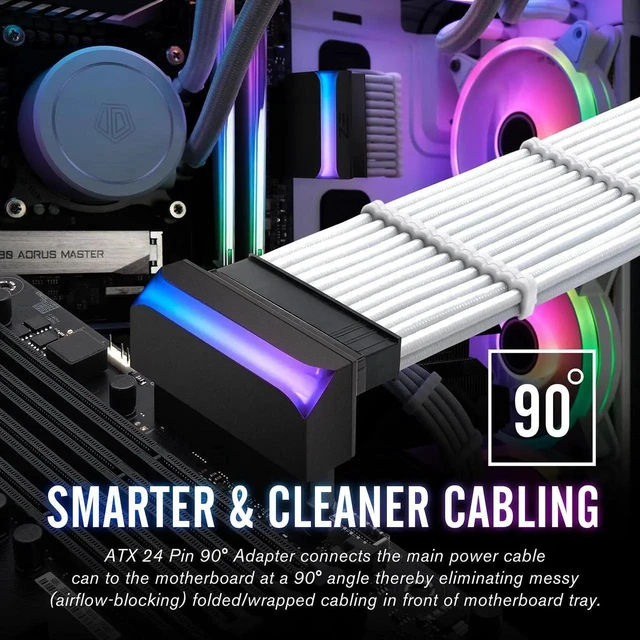 Alt view image 4 of 7 - 24 Pin ATX 90 Degree ARGB Power Connector, 5V 3Pin Rainbow Lighting Female to Male Adapter, Right Angle Motherboard Power Connector for PC Chassis Cable Management, 1 Pack