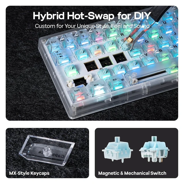 Alt view image 14 of 14 - HE65 V2 TMR Hall Effect Gaming Keyboard with Volume Knob | Rapid Triggering, 8K Polling, 0.01mm Adjustable Actuation, Hybrid Hot-Swap, Creamy & Thocky, 2.4Ghz/BT for Mac/WIN (White)