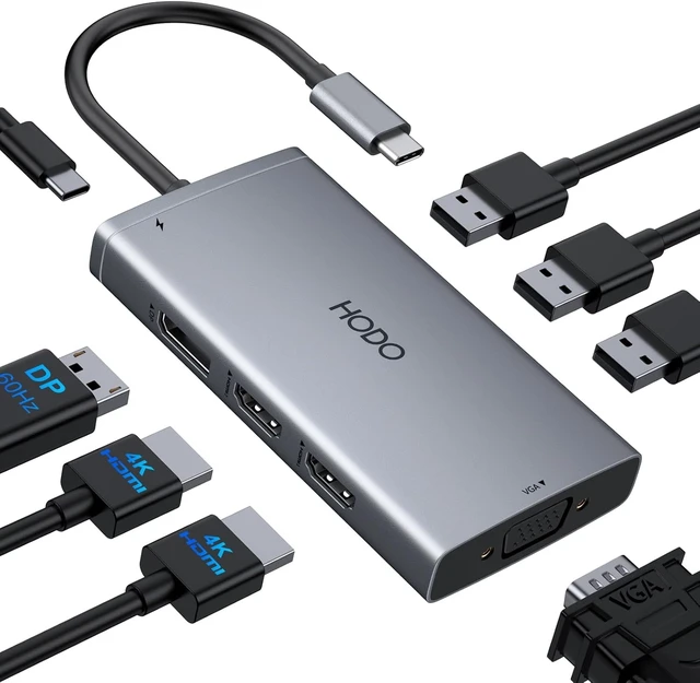 Alt view image 8 of 14 - USB C Docking Station Dual Monitor Adapter for Dell HP, Laptop Docking Station 3 Monitors Quad Display USB C Hub Dongle to 4K HDMI+DP+VGA,3 USB2.0,100W PD,8 in 1 Thunderbolt Dock for Lenovo,Surface