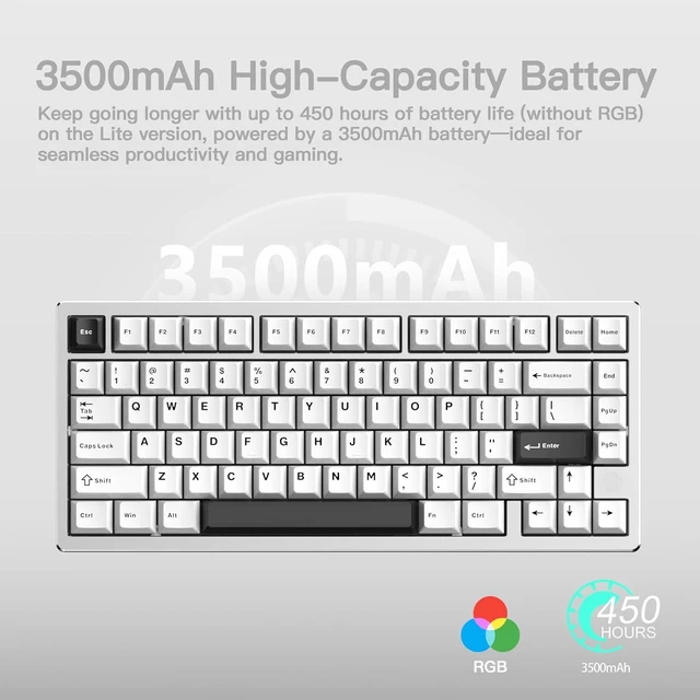 Alt view image 9 of 12 - WOBKEY Rainy 75 CNC Aluminum HMX/JWK/Cocoa Switches Triple-Mode Connectivity Mechanical Keyboard with Superior Acoustics, RGB/PP/Mirrored Glass/3500mAh/Violet Switch (Standard - Silver)
