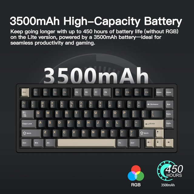 Alt view image 9 of 12 - WOBKEY Rainy 75 CNC Aluminum HMX/JWK/Cocoa Switches Triple-Mode Connectivity Mechanical Keyboard with Superior Acoustics, RGB/PP/Gradient Glass/3500mAh/Violet Switch (Standard - Black)