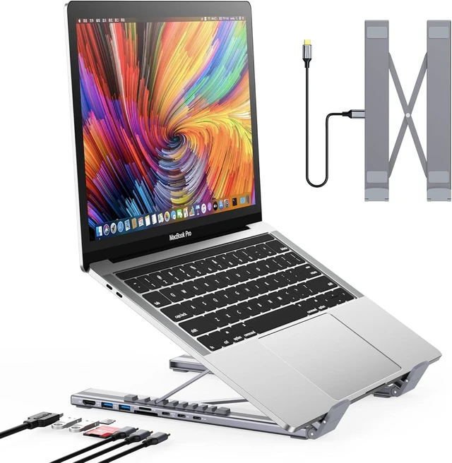 Alt view image 8 of 14 - USB C Laptop Docking Station Stand, Dock Tablet Stand, 8 in 1 USB C Hub with 4K HDMI, 2 USB 3.0, PD 100W, Universal Dock Station for MacBook Pro/Air/Dell/HP/Surface/Lenovo, Plug and Play