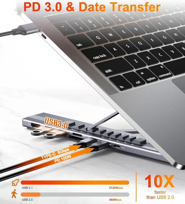 Alt view image 12 of 14 - USB C Laptop Docking Station Stand, Dock Tablet Stand, 8 in 1 USB C Hub with 4K HDMI, 2 USB 3.0, PD 100W, Universal Dock Station for MacBook Pro/Air/Dell/HP/Surface/Lenovo, Plug and Play