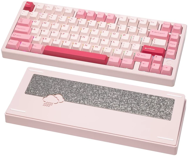 Alt view image 7 of 12 - WOBKEY Rainy 75 CNC Aluminum HMX/JWK/Cocoa Switches Triple-Mode Connectivity Mechanical Keyboard with Superior Acoustics, RGB/FR4/Silver SUS304/7000mAh/Cocoa Switch (Pro - Pink)