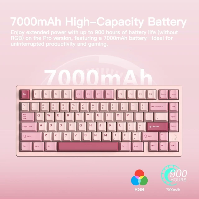 Alt view image 9 of 12 - WOBKEY Rainy 75 CNC Aluminum HMX/JWK/Cocoa Switches Triple-Mode Connectivity Mechanical Keyboard with Superior Acoustics, RGB/FR4/Silver SUS304/7000mAh/Cocoa Switch (Pro - Pink)