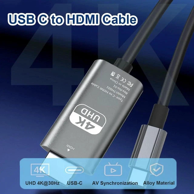 Alt view image 4 of 6 - 6Ft USB C to HDMI Cable, 4K USB 3.1 Type-C to HDMI Cord Thunderbolt 3/4/5 Compatible for MacBook Air, Galaxy S9-S24, iPhone 15/16, iPad Pro, iMac, Surface