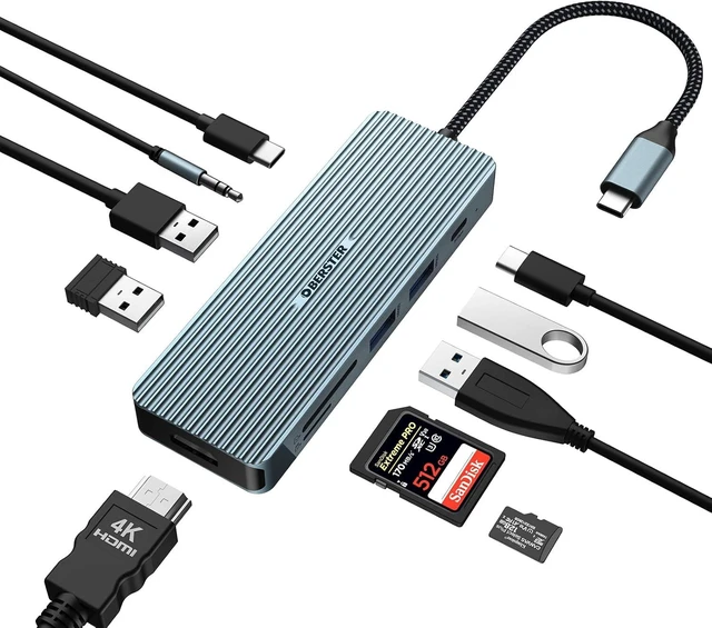 Alt view image 8 of 14 - USB C Docking Station, USB C Hub, 10 in 1 USB C Docking Station con HDMI 4K, 2 USB 3.0, 2 USB 2.0, USB C, 100W PD, Audio, SD/TF Compatible con MacBook Pro/Air, Surface Pro/Go, Thunderbolt 3