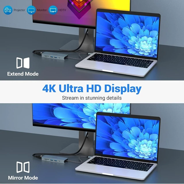 Alt view image 10 of 14 - USB C Docking Station, USB C Hub, 10 in 1 USB C Docking Station con HDMI 4K, 2 USB 3.0, 2 USB 2.0, USB C, 100W PD, Audio, SD/TF Compatible con MacBook Pro/Air, Surface Pro/Go, Thunderbolt 3