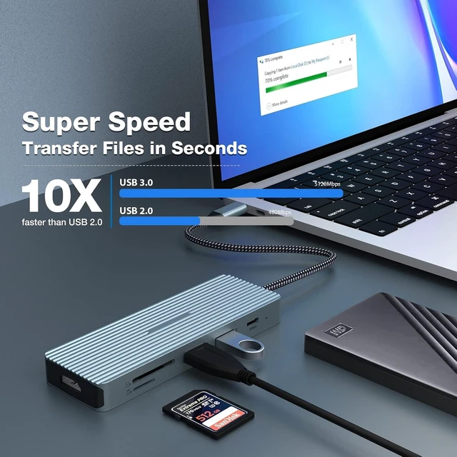 Alt view image 11 of 14 - USB C Docking Station, USB C Hub, 10 in 1 USB C Docking Station con HDMI 4K, 2 USB 3.0, 2 USB 2.0, USB C, 100W PD, Audio, SD/TF Compatible con MacBook Pro/Air, Surface Pro/Go, Thunderbolt 3