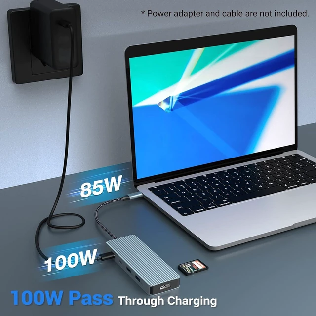 Alt view image 12 of 14 - USB C Docking Station, USB C Hub, 10 in 1 USB C Docking Station con HDMI 4K, 2 USB 3.0, 2 USB 2.0, USB C, 100W PD, Audio, SD/TF Compatible con MacBook Pro/Air, Surface Pro/Go, Thunderbolt 3